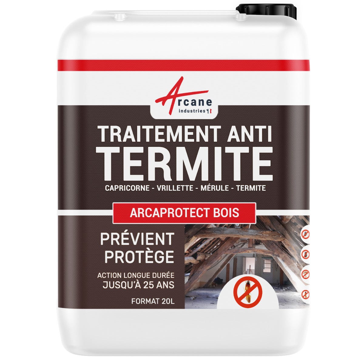 Traitement Bois Anti Termite : Traitement des bois, charpente, ossature intérieur/extérieur - 20 L - ARCANE INDUSTRIES 0