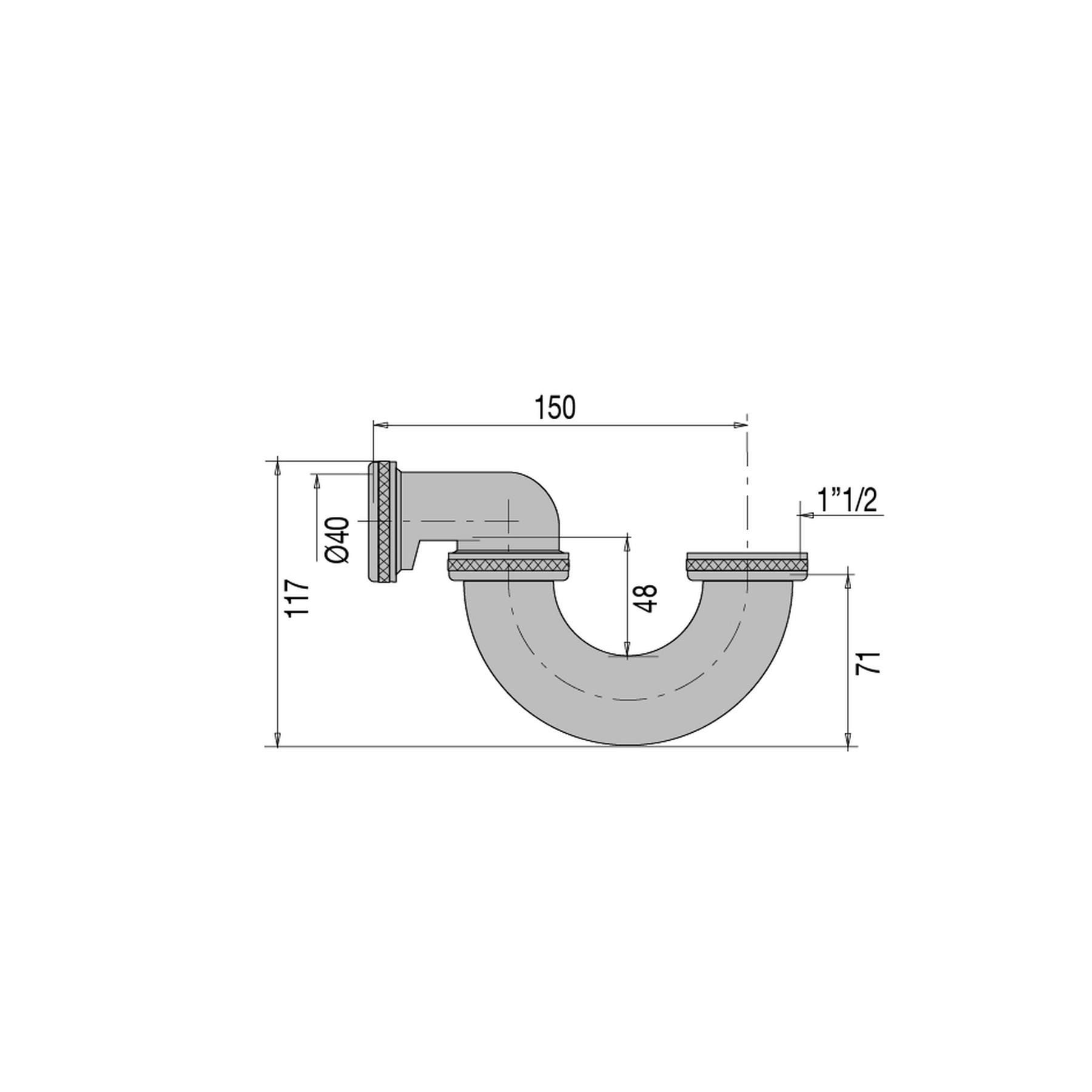 Siphon baignoire tube cuivre, sortie coudée orientable Ø40mm débit : 65 l/mn 2