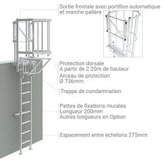 Echelle crinoline avec trappe de condamnation - Hauteur 6.30m à 6.60m - CS66-CVAP 1