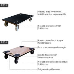 Plateau roulant bois 600x400mm - Roues caoutchouc - Charge max. 350kg - PB34 5