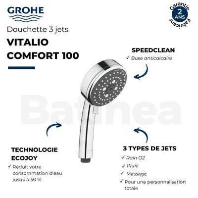 Pommeau de douche GROHE Quickfix Vitalio Comfort 100 3 jets + nettoyant  GrohClean ❘ Bricoman