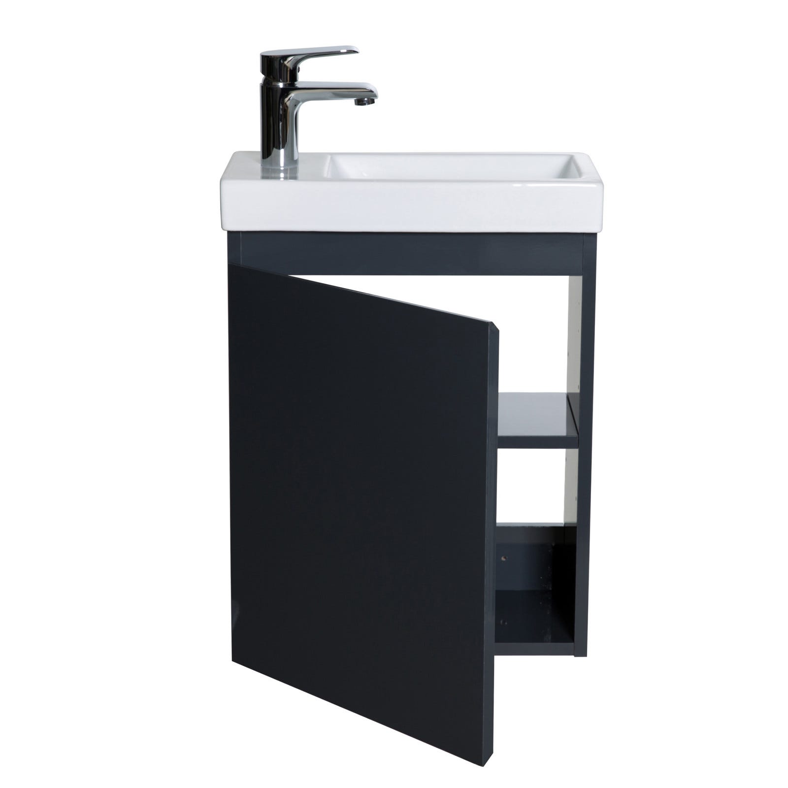 Meuble lave-mains LISA gris anthracite + miroir rectangulaire 2