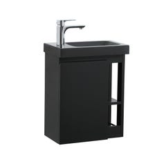 Meuble lave-mains HAMPTON Noir avec vasque noire + miroir 3