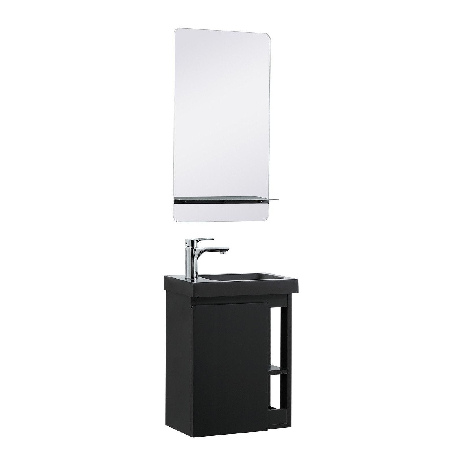 Meuble lave-mains HAMPTON Noir avec vasque noire + miroir 1