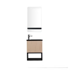 Meuble lave-mains NOVA décor chêne suspendu + miroir rectangulaire 1