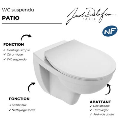 WC à poser sans bride JACOB DELAFON Patio + abattant - Brico Privé