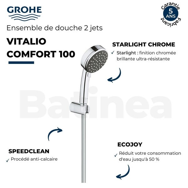Pommeau de douche GROHE Quickfix Vitalio Comfort 100 3 jets + nettoyant  GrohClean ❘ Bricoman