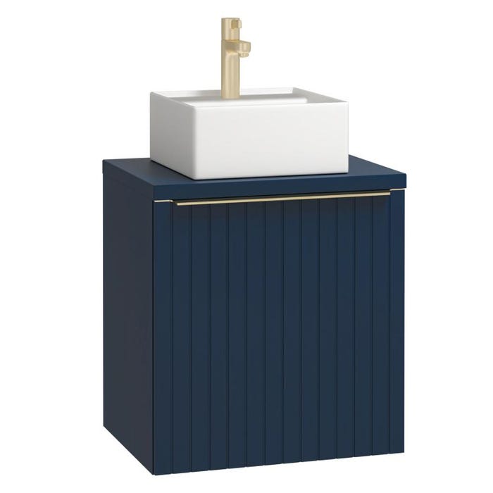 Meuble de salle de bain suspendu simple vasque strié bleu - 60 cm - JOSEPHA 2