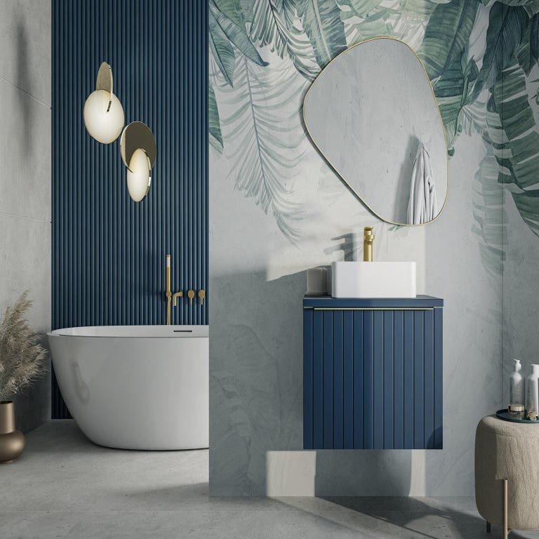 Meuble de salle de bain suspendu simple vasque strié bleu - 60 cm - JOSEPHA 1