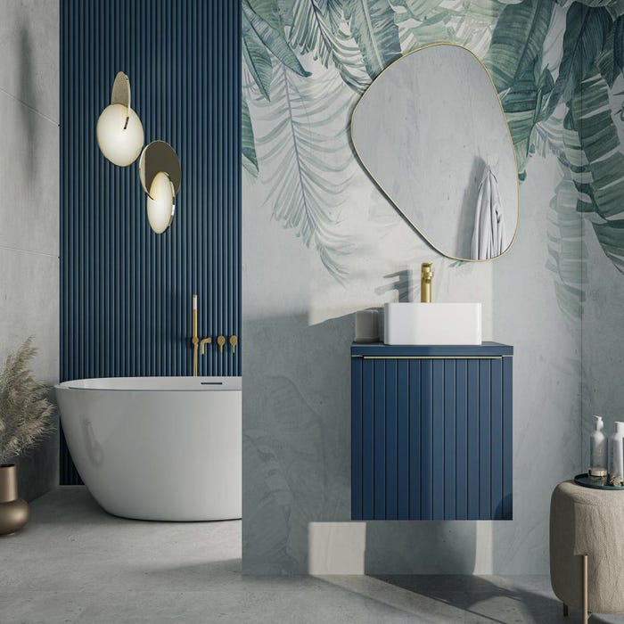 Meuble de salle de bain suspendu simple vasque strié bleu - 60 cm - JOSEPHA 5