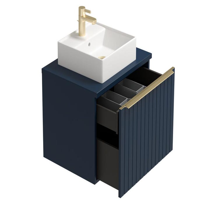 Meuble de salle de bain suspendu simple vasque strié bleu - 60 cm - JOSEPHA 3