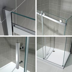 ALIXA Cabine paroi de douche d'angle H. 200 cm porte coulissante - verre 8 mm transparent 100 x 150 cm (porte 150) 4