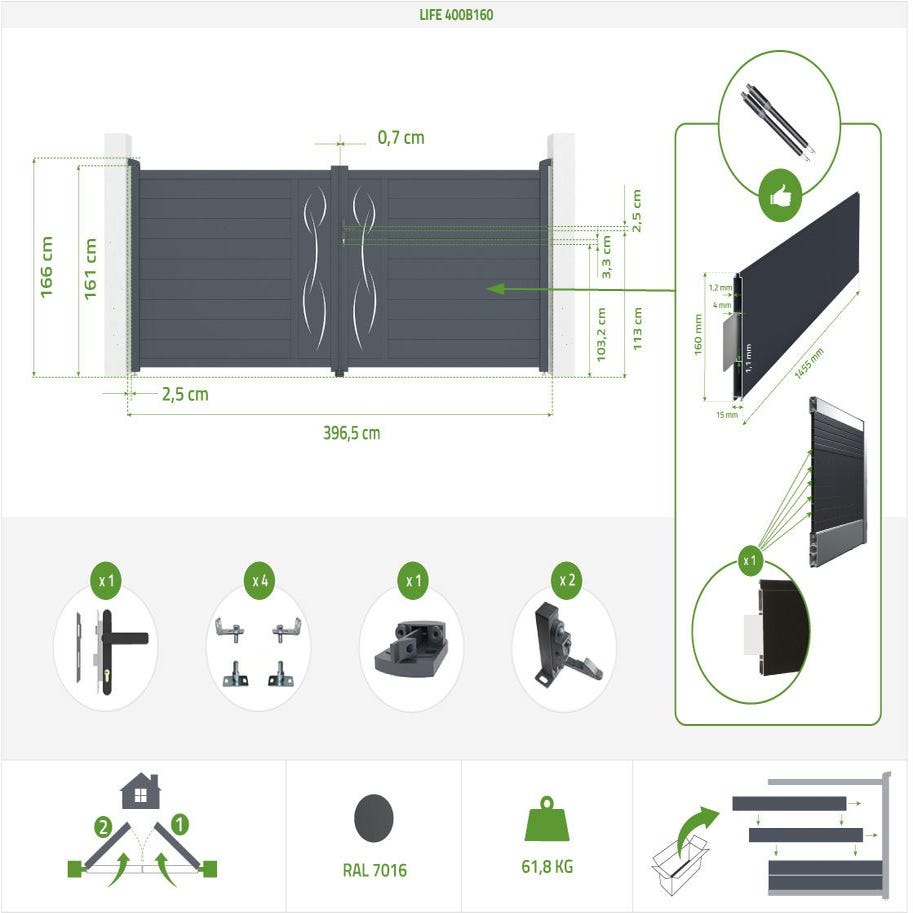 Portail alu battant 4m LIFE 400B160 1