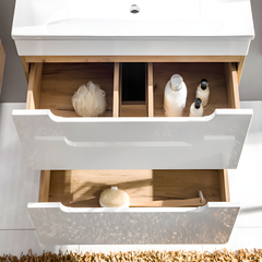 Meuble de salle de bain suspendu avec vasque à encastrer et deux colonnes - 80 cm - Coloris naturel et blanc - ARUBA 6