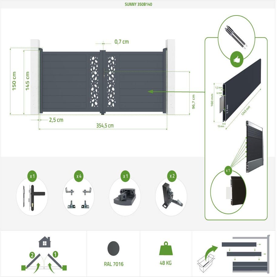 Pack portail battant SUNNY 350B140 + Portillon SUNNY 100P140 1