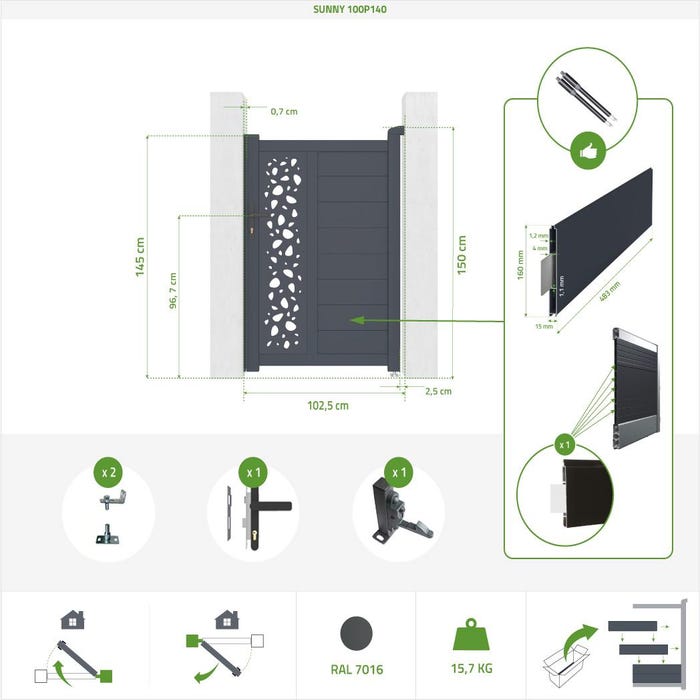 Pack portail battant SUNNY 350B140 + Portillon SUNNY 100P140 2