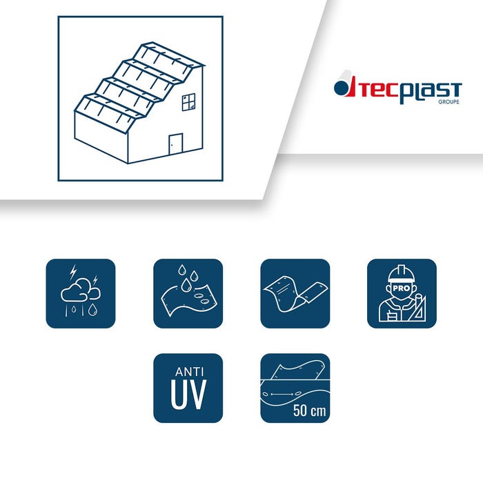Bâche Toiture 2x3 m - TECPLAST - HQ250TO - Verte et Marron - Haute Performance - Bâche d'étanchéité pour Couvreur et Charpentier 3
