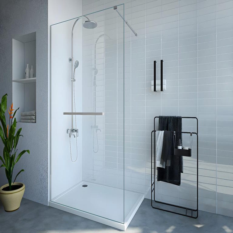 Paroi de douche à l'italienne avec porte-serviette - 120 x 200 cm - Chrome - Verre trempé - KRISTEN 0