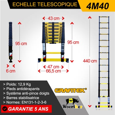 ECHELLE TELESCOPIQUE WOERTHER - GRAFITEK 3M80 - PACK 2 (+ HOUSSE)