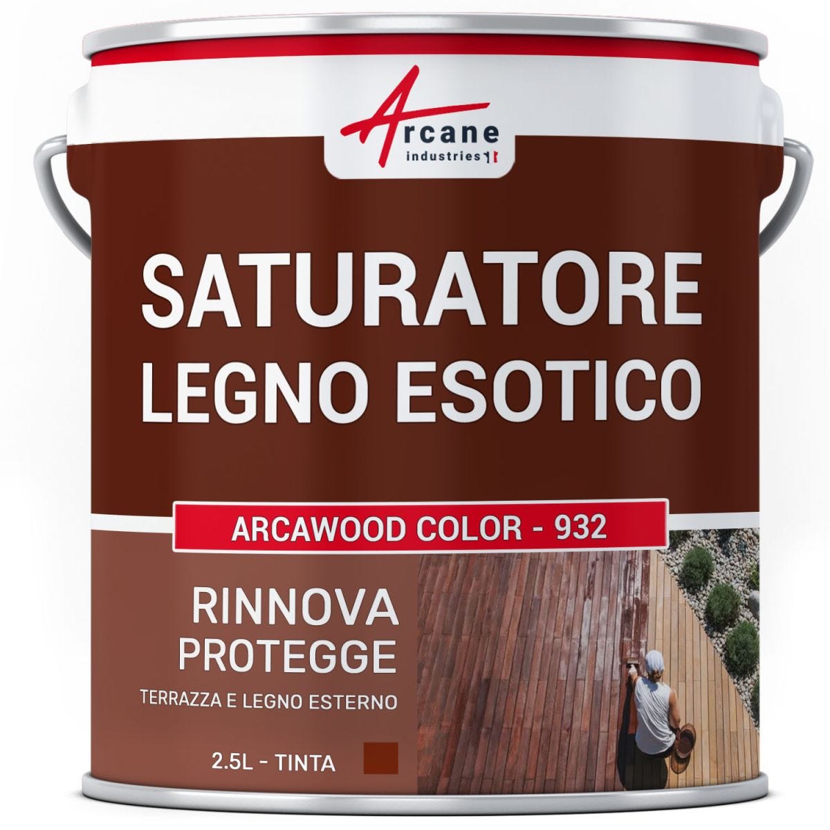 Saturateur Bois Exotique pour Teck, Ipé, Cumaru ... : ARCABOIS EXOTIQUE - 2.5 L (jusqu'à 12.5 m²) - Acajou - Teinte Rouge - ARCANE INDUSTRIES 1