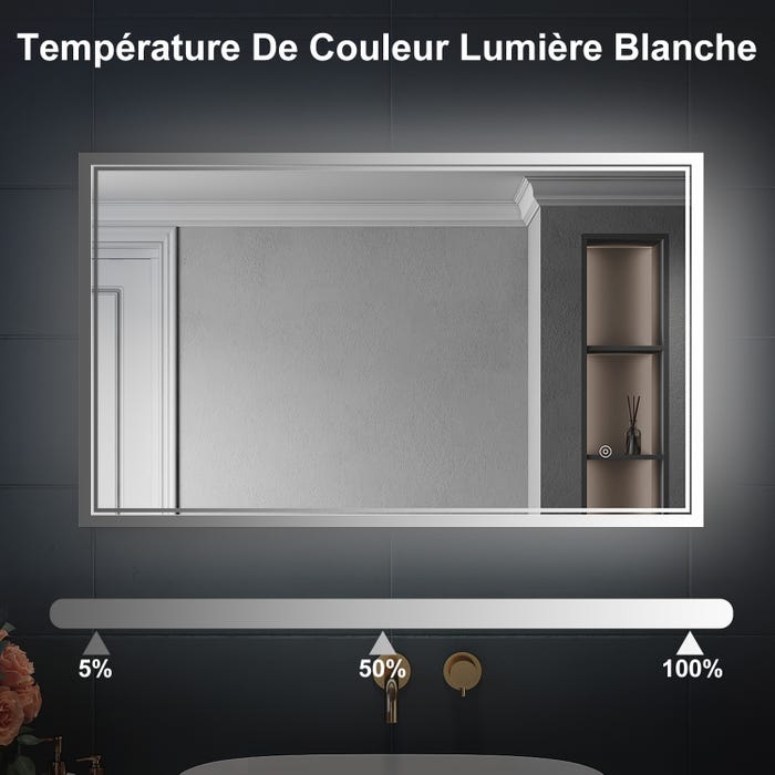 SIRHONA 3x loupe Miroir LED Salle de Bain avec éclairage, Miroir avec Horloge Numérique, Miroir Lumineux Salle de Bain Anti-Buée, 80x60cm 3