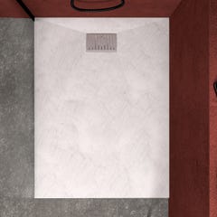 Pack Receveur Blanc Effet Pierre 90x120 cm et Grille décor Linéaire en Inox 1