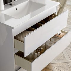 Meuble de salle de bain simple vasque - 3 tiroirs - PALMA et miroir Led STAM - blanc -60cm 2