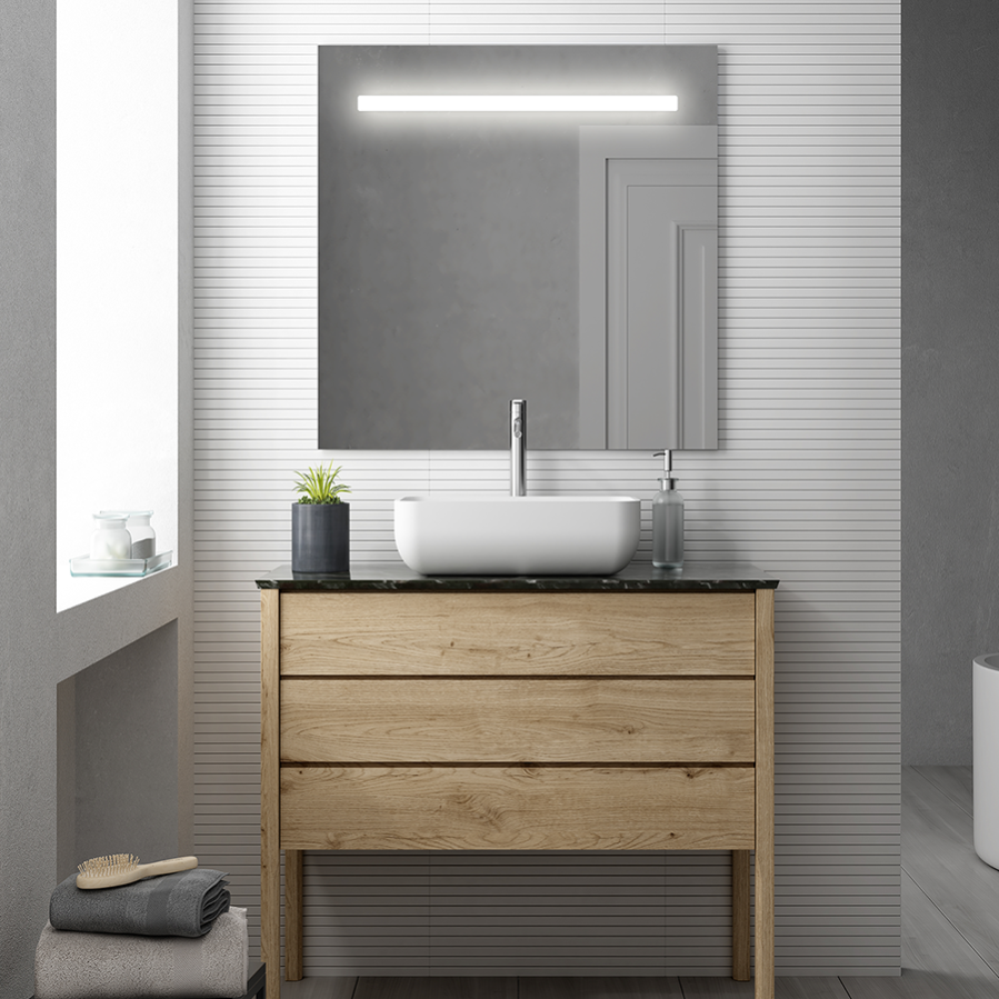 Meuble de salle de bain simple vasque - 3 tiroirs - PALMA et miroir Led STAM - blanc - 70cm 6