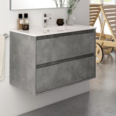Meuble de salle de bain simple vasque - 2 tiroirs - IRIS et miroir Led STAM - ciment (gris) - 80cm 2