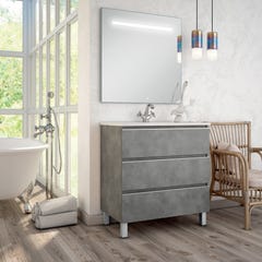 Meuble de salle de bain simple vasque - 3 tiroirs - PALMA et miroir Led STAM - ciment (gris) - 100cm 0