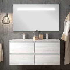 Meuble de salle de bain simple vasque - 4 tiroirs - BALEA et miroir Led STAM - hibernian (bois blanchi) - 120cm 0