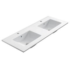 Meuble de salle de bain double vasque - 6 tiroirs - TIRIS 3C et miroir Led STAM - cambrian (chêne) - 120cm 6