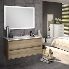 Meuble de salle de bain simple vasque - 2 tiroirs - IRIS et miroir Led VELDI - cambrian (chêne) - 100cm 0