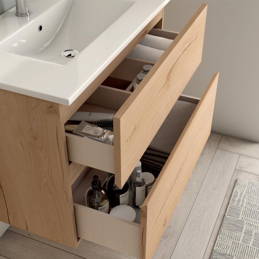 Meuble de salle de bain simple vasque - 2 tiroirs - MIG et miroir Led VELDI - blanc - 80cm 2