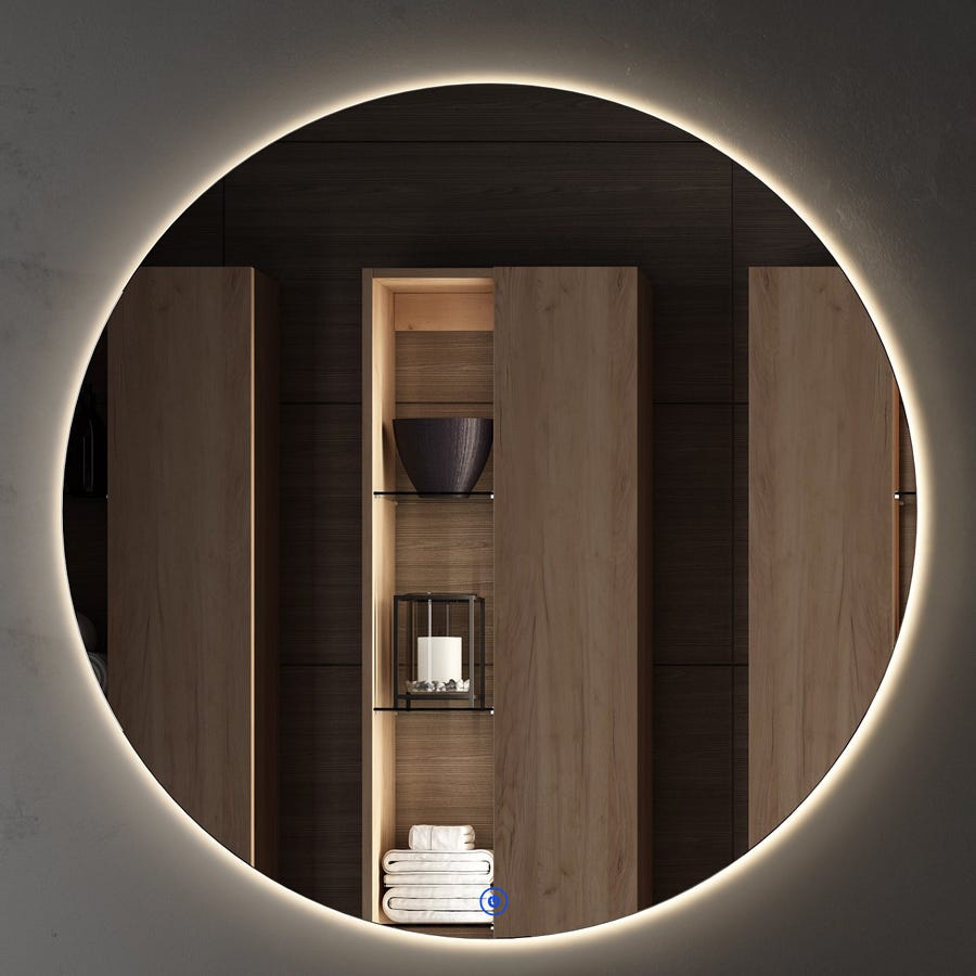 Meuble de salle de bain simple vasque - 2 tiroirs - CINTO et miroir rond led SOLEN - hibernian (bois blanchi) - 80cm 3