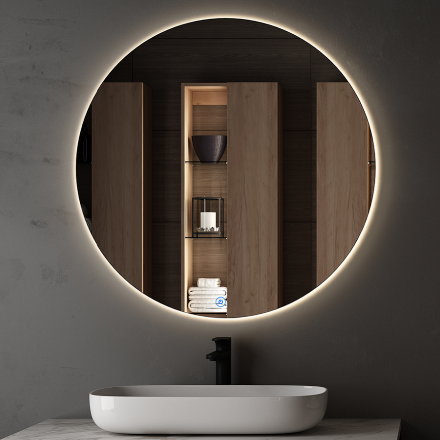 Meuble de salle de bain simple vasque - 3 tiroirs - TIRIS 3C et miroir rond Led SOLEN - hibernian (bois blanchi) - 80cm 6