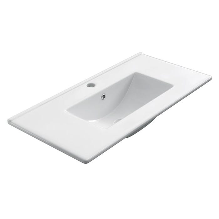 Meuble de salle de bain simple vasque - 3 tiroirs - TIRIS 3C et miroir rond Led SOLEN - hibernian (bois blanchi) - 80cm 5