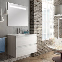 Meuble de salle de bain simple vasque - 2 tiroirs - BALEA et miroir Led STAM - hibernian (bois blanchi) - 100cm 0