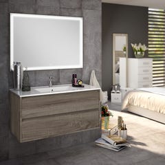 Meuble de salle de bain simple vasque - 2 tiroirs - IRIS et miroir Led VELDI - britannia (chêne foncé) - 80cm 0