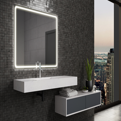 Meuble de salle de bain simple vasque - 2 tiroirs - BALEA et miroir Led VELDI - ciment (gris) - 70cm 7