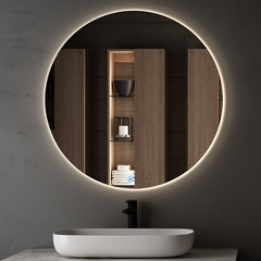Meuble de salle de bain simple vasque - 3 tiroirs - PALMA et miroir rond Led SOLEN - ebony (bois noir) - 80cm 7