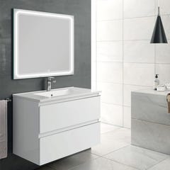 Meuble de salle de bain simple vasque - 2 tiroirs - BALEA et miroir Led VELDI - blanc - 60cm 0
