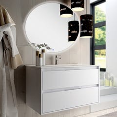 Meuble de salle de bain simple vasque - 2 tiroirs - IRIS et miroir rond Led SOLEN - blanc - 80cm 0