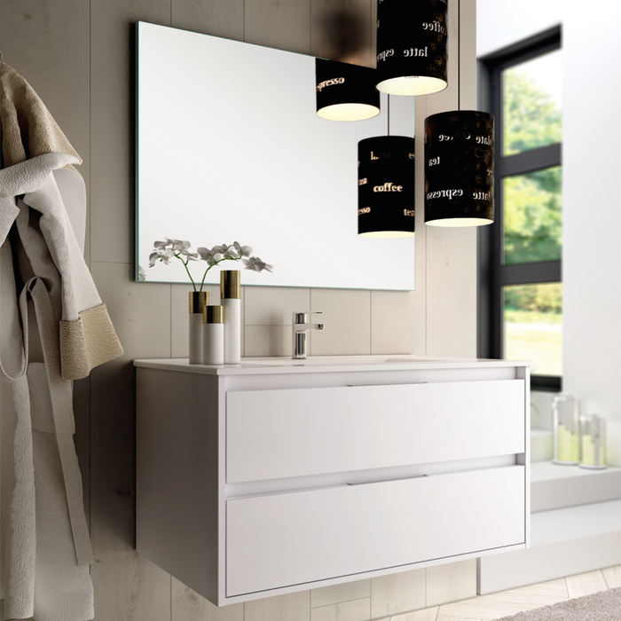 Meuble de salle de bain simple vasque - 2 tiroirs - IRIS et miroir rond Led SOLEN - blanc - 80cm 1