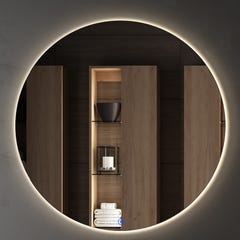 Meuble de salle de bain simple vasque - 2 tiroirs - CINTO et miroir rond led SOLEN - blanc - 80cm 3