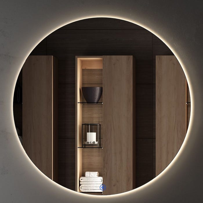 Meuble de salle de bain simple vasque - 2 tiroirs - BALEA et miroir rond Led SOLEN - ebony (bois noir) - 70cm 2