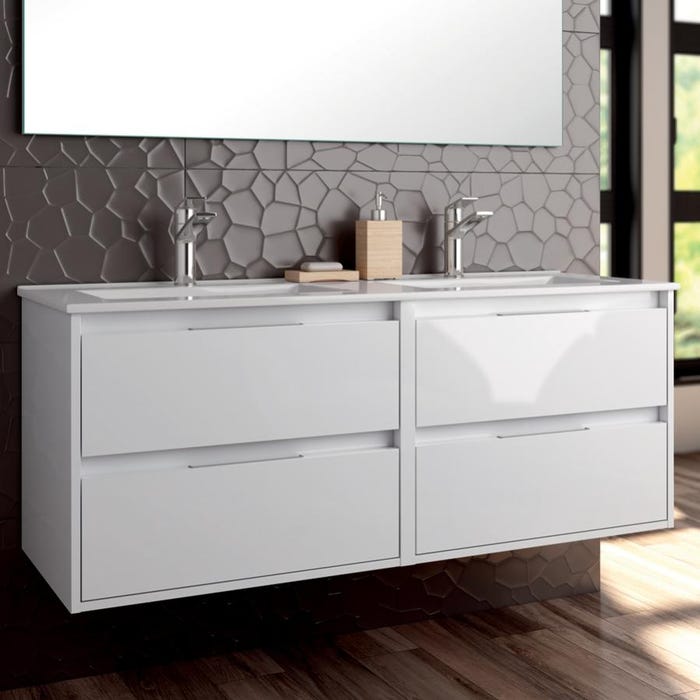 Meuble de salle de bain double vasque - 4 tiroirs - IRIS et miroir Led STAM - blanc - 120cm 2