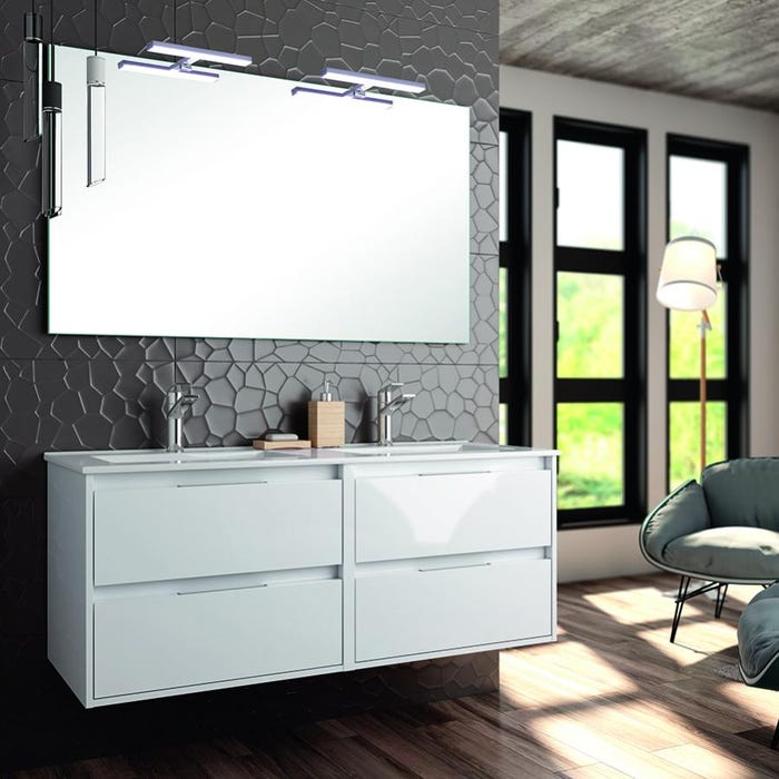 Meuble de salle de bain double vasque - 4 tiroirs - IRIS et miroir Led STAM - blanc - 120cm 1