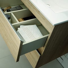 Meuble de salle de bain simple vasque - 2 tiroirs - BALEA et miroir Led VELDI - bambou (chêne clair) - 60cm 2