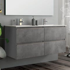 Meuble de salle de bain simple vasque - 4 tiroirs - BALEA et miroir Led STAM - ciment (gris) - 120cm 1